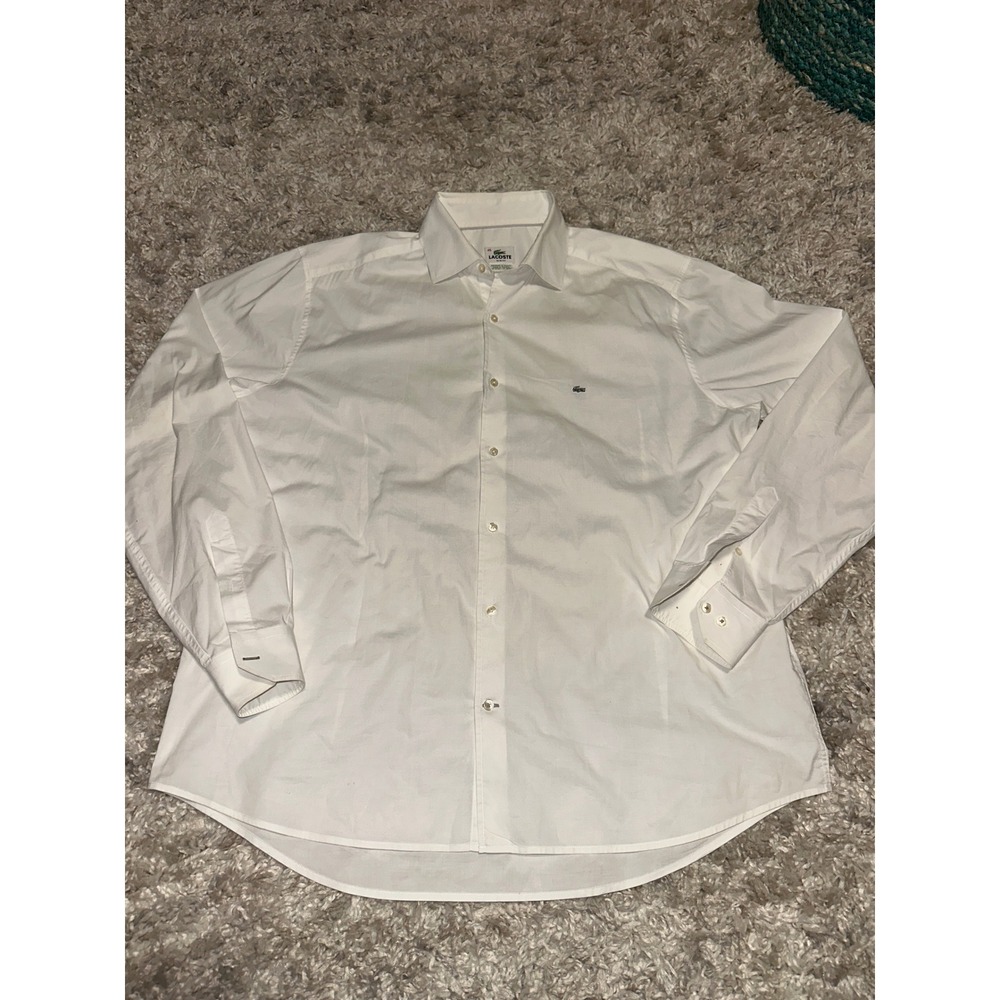 Lacoste Mens White Slim Fit Long Sleeve Button Down Dress Shirt Size 45 17.5 XL